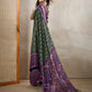 Dark Green & Purple Ikat Printed Chanderi Saree