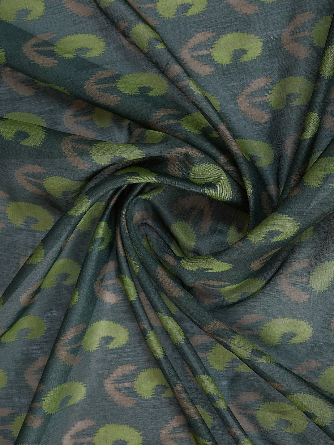 Dark Green & Purple Ikat Printed Chanderi Saree