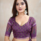 Dark Green & Purple Ikat Printed Chanderi Saree