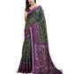 Dark Green & Purple Ikat Printed Chanderi Saree