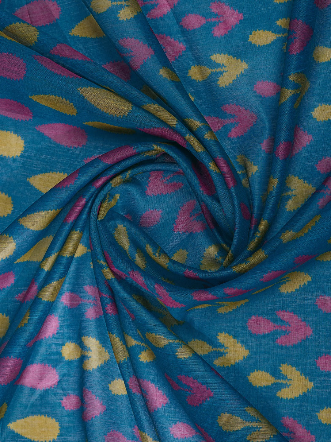 Teal Blue & Olive Green Ikat Printed Chanderi Saree