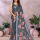 Grey Floral Linen Shimmer Saree