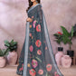Grey Floral Linen Shimmer Saree