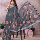Grey Floral Linen Shimmer Saree