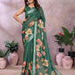 Green Floral Linen Shimmer Saree
