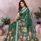 Green Floral Linen Shimmer Saree