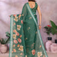 Green Floral Linen Shimmer Saree