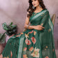 Green Floral Linen Shimmer Saree