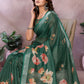 Green Floral Linen Shimmer Saree