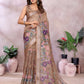 Coffee Brown Floral Linen Shimmer Saree