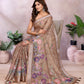 Coffee Brown Floral Linen Shimmer Saree
