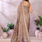 Coffee Brown Floral Linen Shimmer Saree