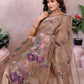 Coffee Brown Floral Linen Shimmer Saree