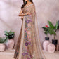 Coffee Brown Floral Linen Shimmer Saree