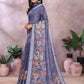 Navy Blue Floral Linen Shimmer Saree