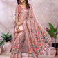 Peach Floral Print Linen Shimmer Saree