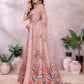 Peach Floral Print Linen Shimmer Saree
