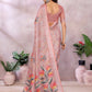 Peach Floral Print Linen Shimmer Saree