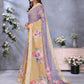 Yellow & Lavender Floral Print Linen Shimmer Saree