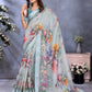 Sky Blue Multicolor Floral Print Linen Shimmer Saree