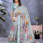 Sky Blue Multicolor Floral Print Linen Shimmer Saree