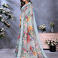Sky Blue Multicolor Floral Print Linen Shimmer Saree