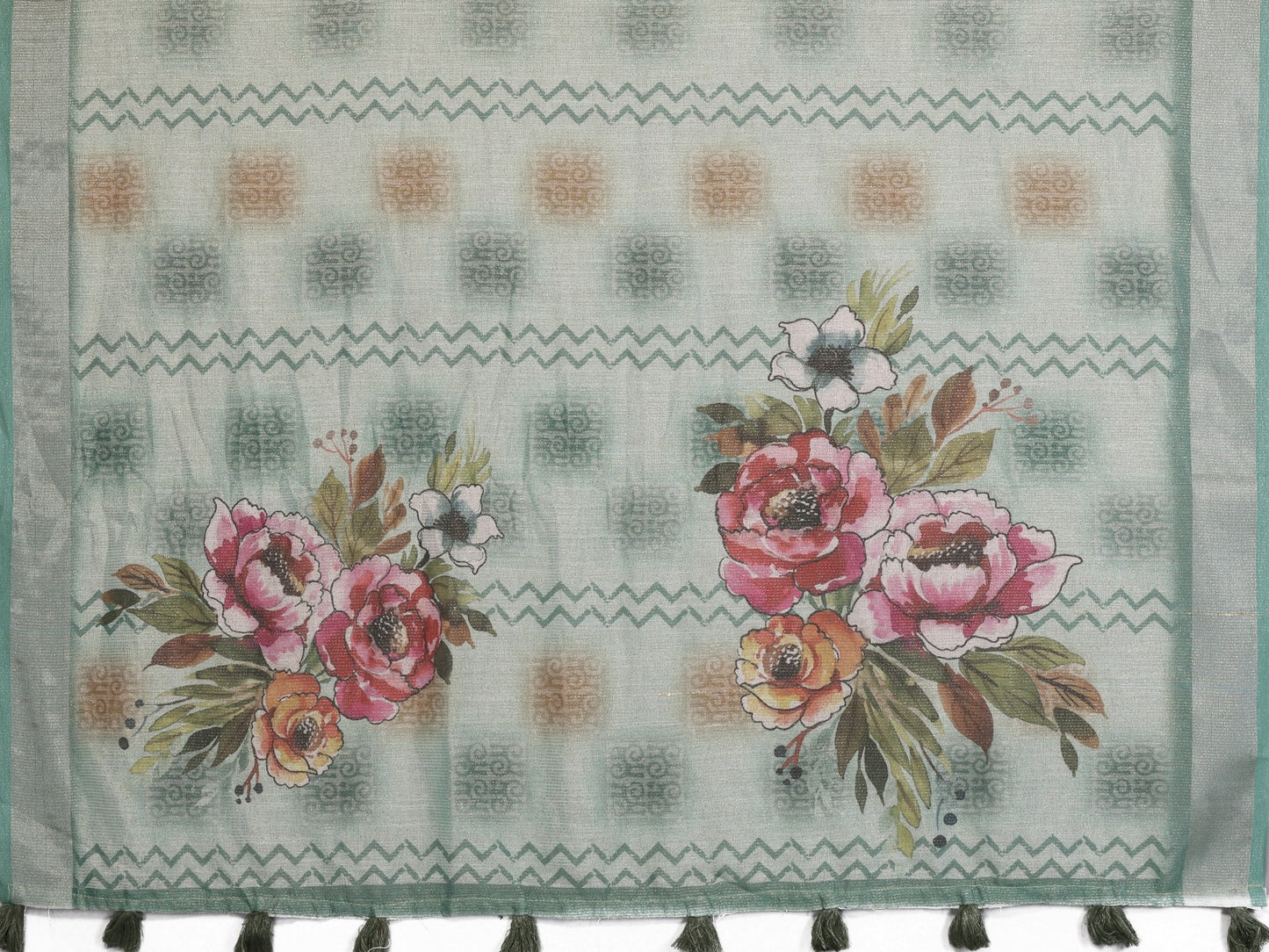 Mint Green Floral Printed Saree