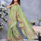 Lime Green Floral Printed Saree
