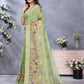 Lime Green Floral Printed Saree