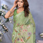 Lime Green Floral Printed Saree