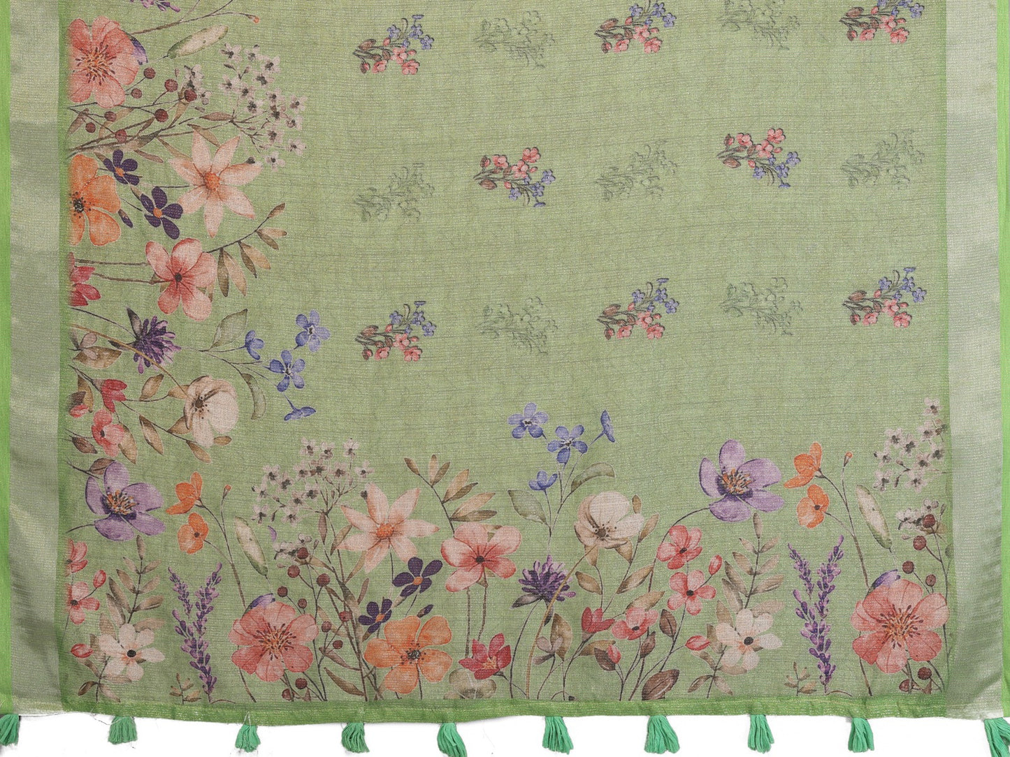 Lime Green Floral Printed Saree