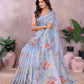 Sky Blue Floral Printed Saree