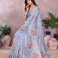 Sky Blue Floral Printed Saree