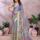 Lavender Green Floral Printed Saree