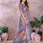 Aqua Blue Floral Printed Saree
