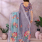 Aqua Blue Floral Printed Saree