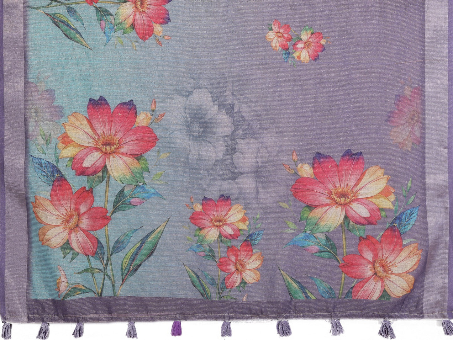 Aqua Blue Floral Printed Saree