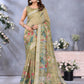 Olive Green Floral Printed Saree