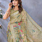 Olive Green Floral Printed Saree