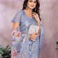 Sky Blue Floral Printed Saree