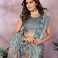 Greyish Blue Woven Floral Saree