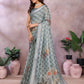 Greyish Blue Woven Floral Saree