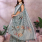 Greyish Blue Woven Floral Saree