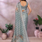 Greyish Blue Woven Floral Saree