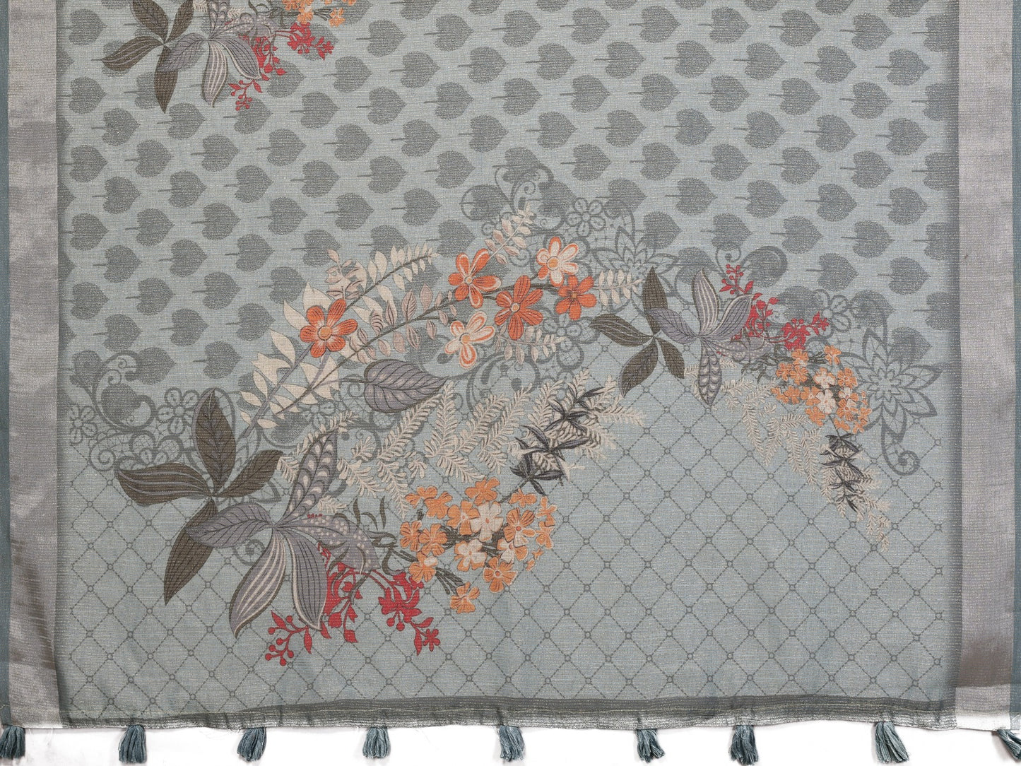 Greyish Blue Woven Floral Saree