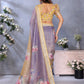 Lavender Yellow Floral Printed Saree