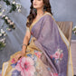 Lavender Yellow Floral Printed Saree