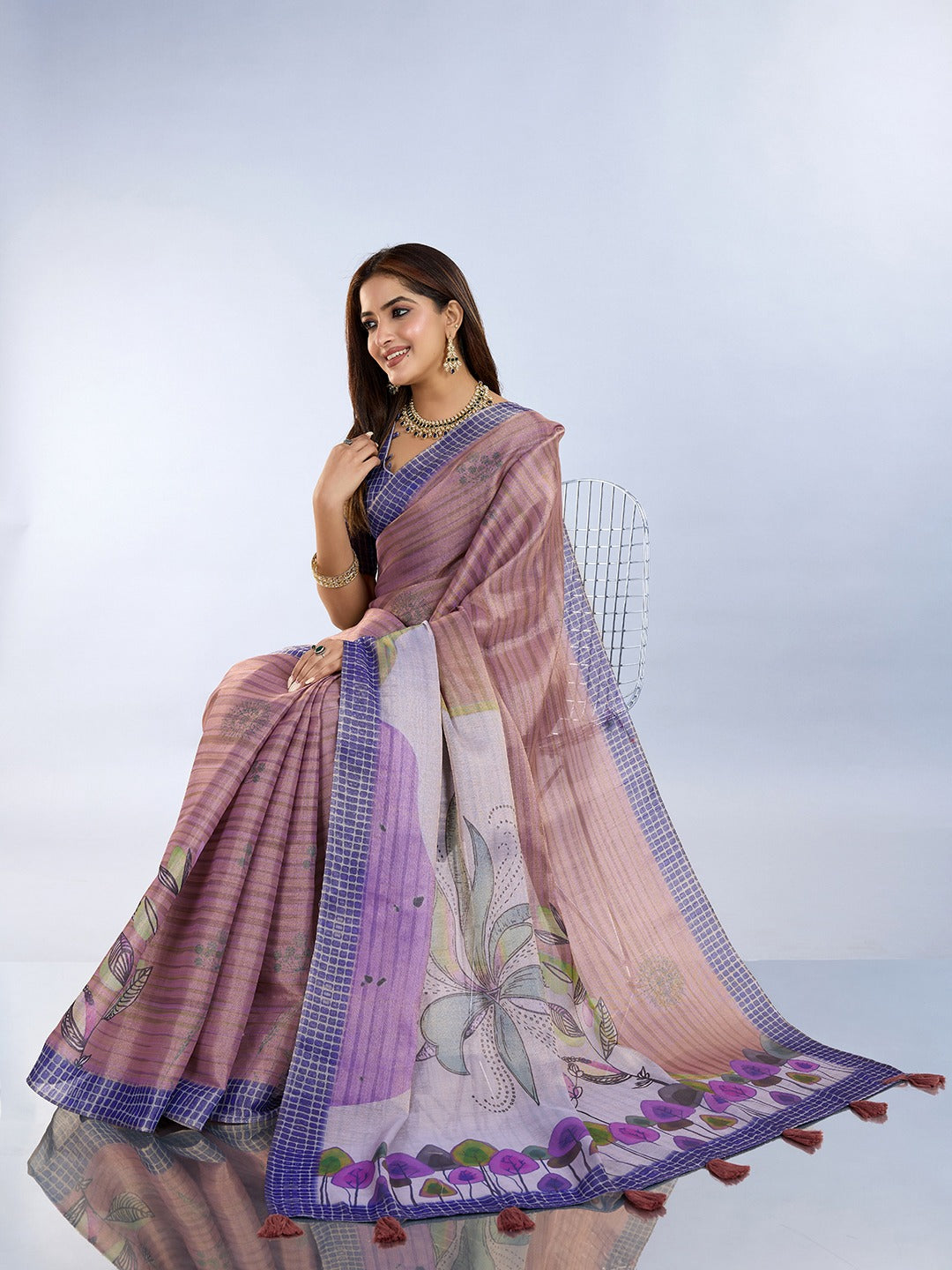 Brown Abstract Printed Saree