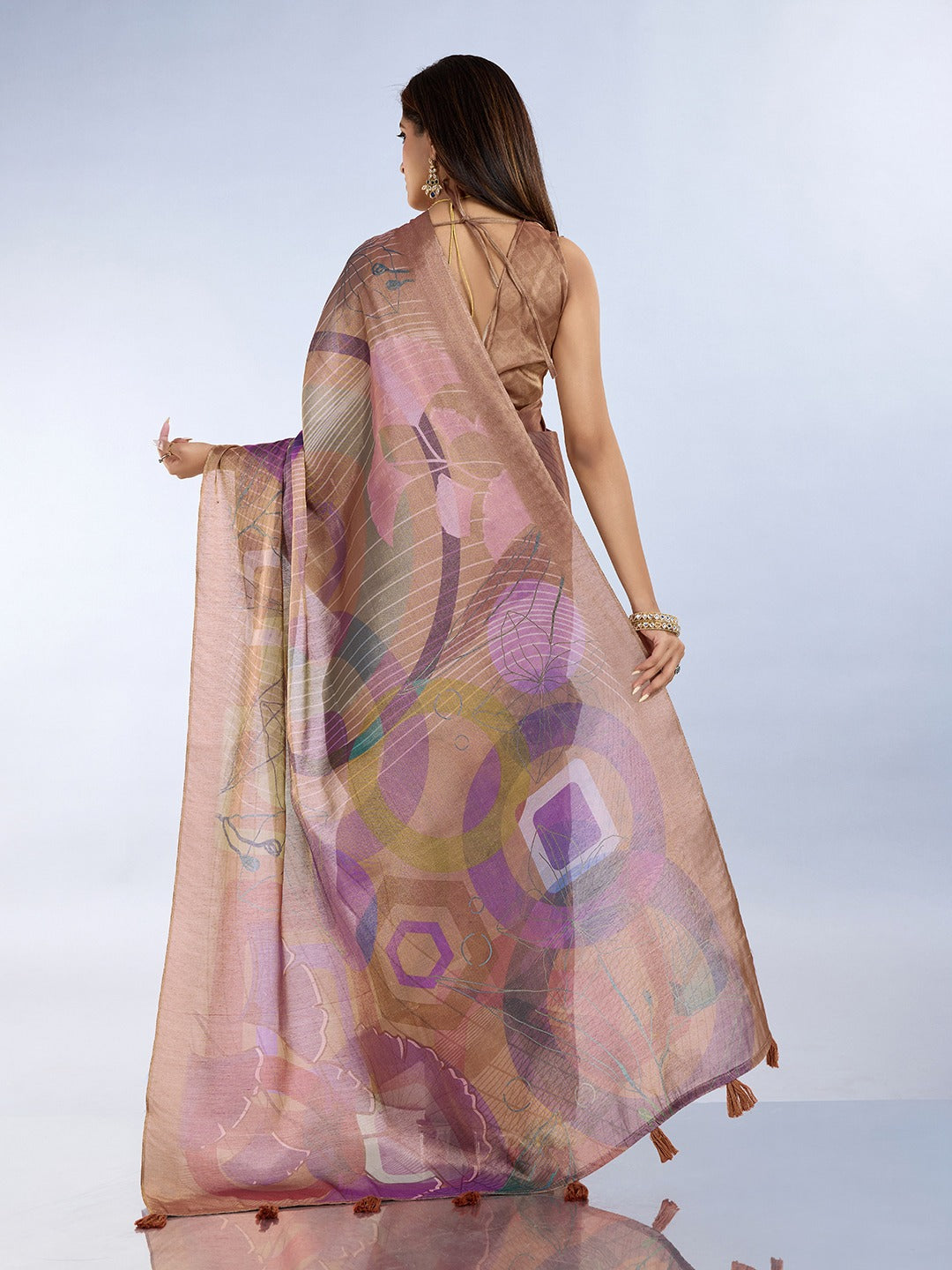 Brown Abstract Printed Saree