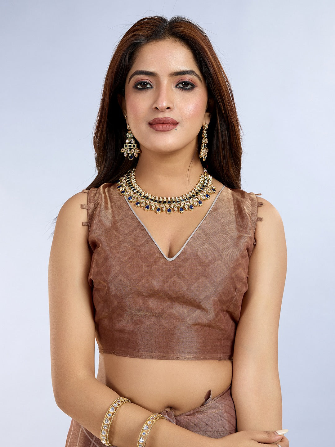 Brown Abstract Printed Saree